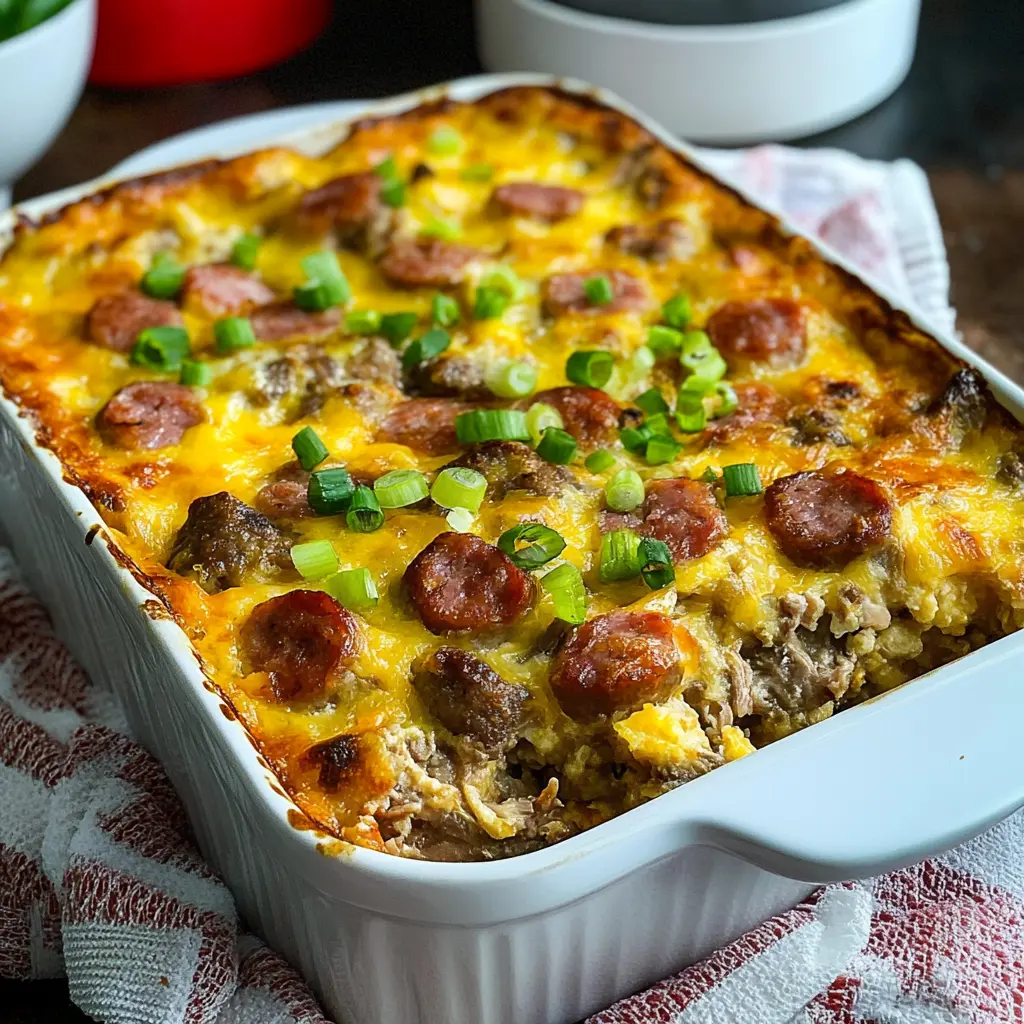 Ingredients for turkey sausage breakfast casserole laid out neatly