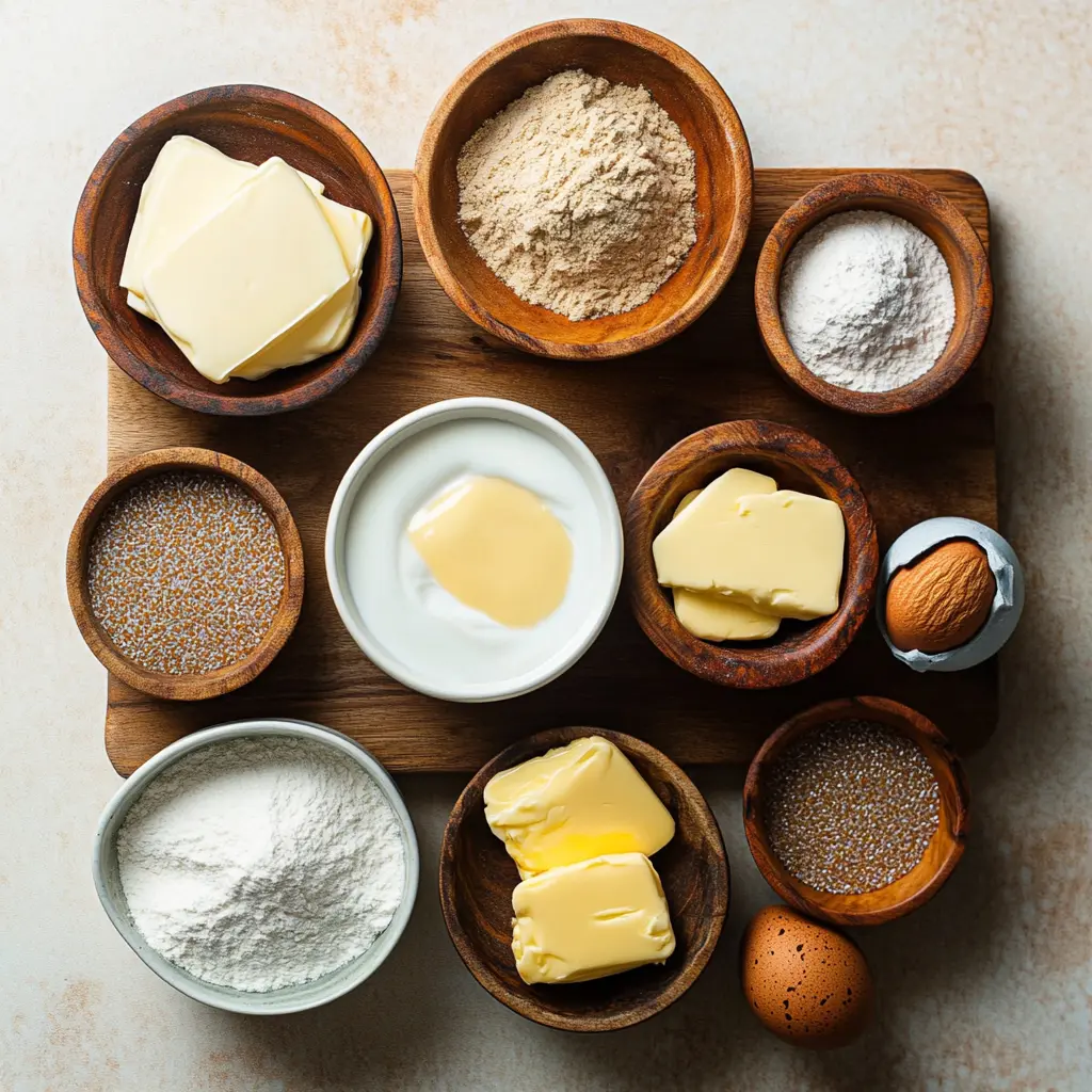 Ingredients for Zero Carb Yogurt Bread Recipe laid out neatly
