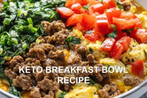 KETO BREAKFAST BOWL RECIPE centered hero view, clean and uncluttered