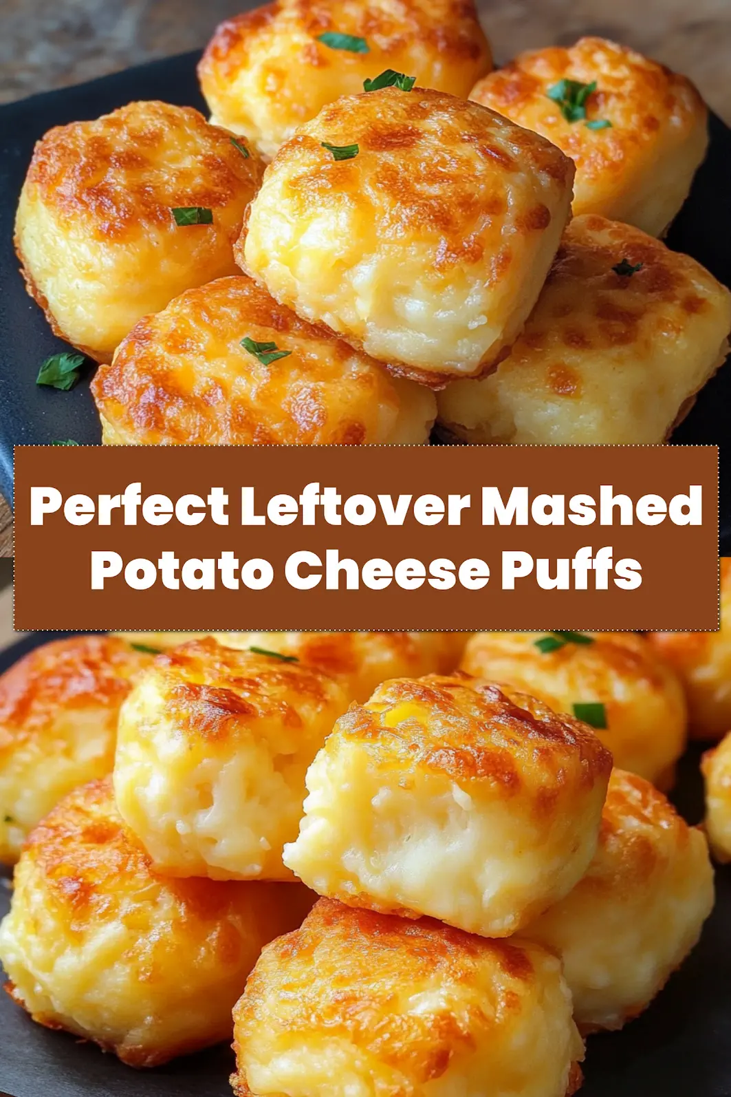 Baked leftover mashed potato cheese puffs ready to serve