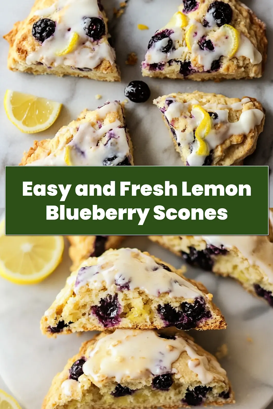 Freshly baked lemon blueberry scones cooling on a wire rack