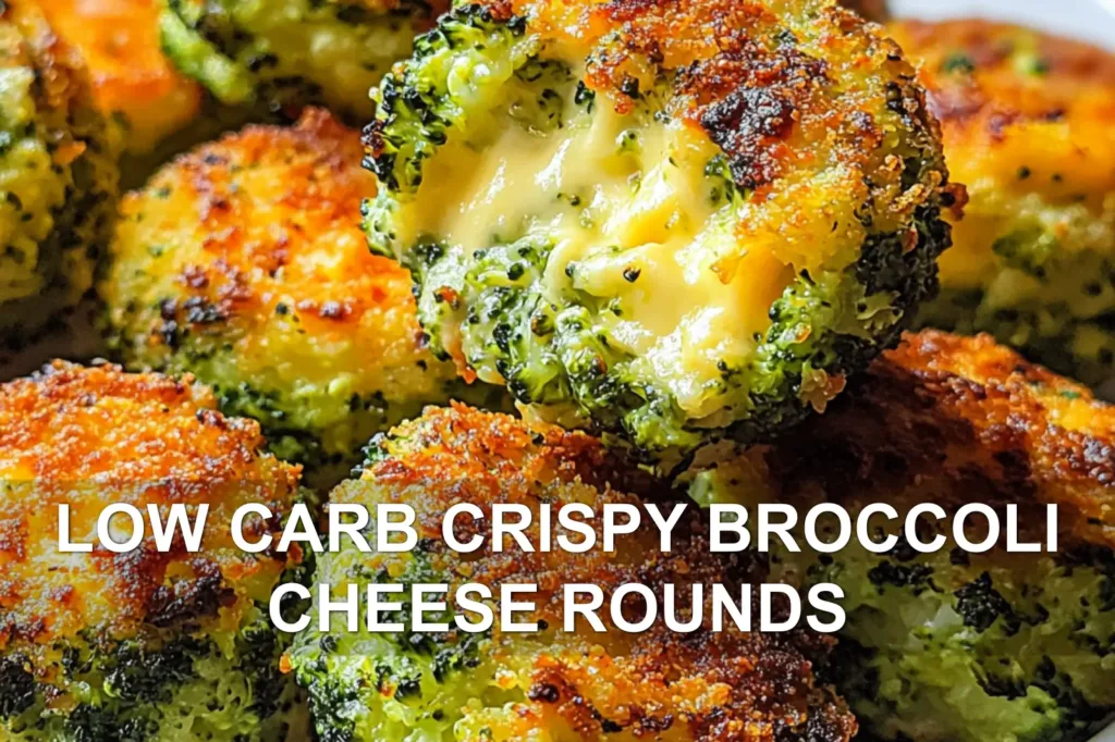 LOW CARB CRISPY BROCCOLI CHEESE ROUNDS centered hero view, clean and uncluttered