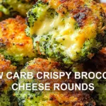 LOW CARB CRISPY BROCCOLI CHEESE ROUNDS centered hero view, clean and uncluttered