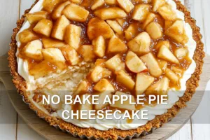 NO BAKE APPLE PIE CHEESECAKE centered hero view, clean and uncluttered