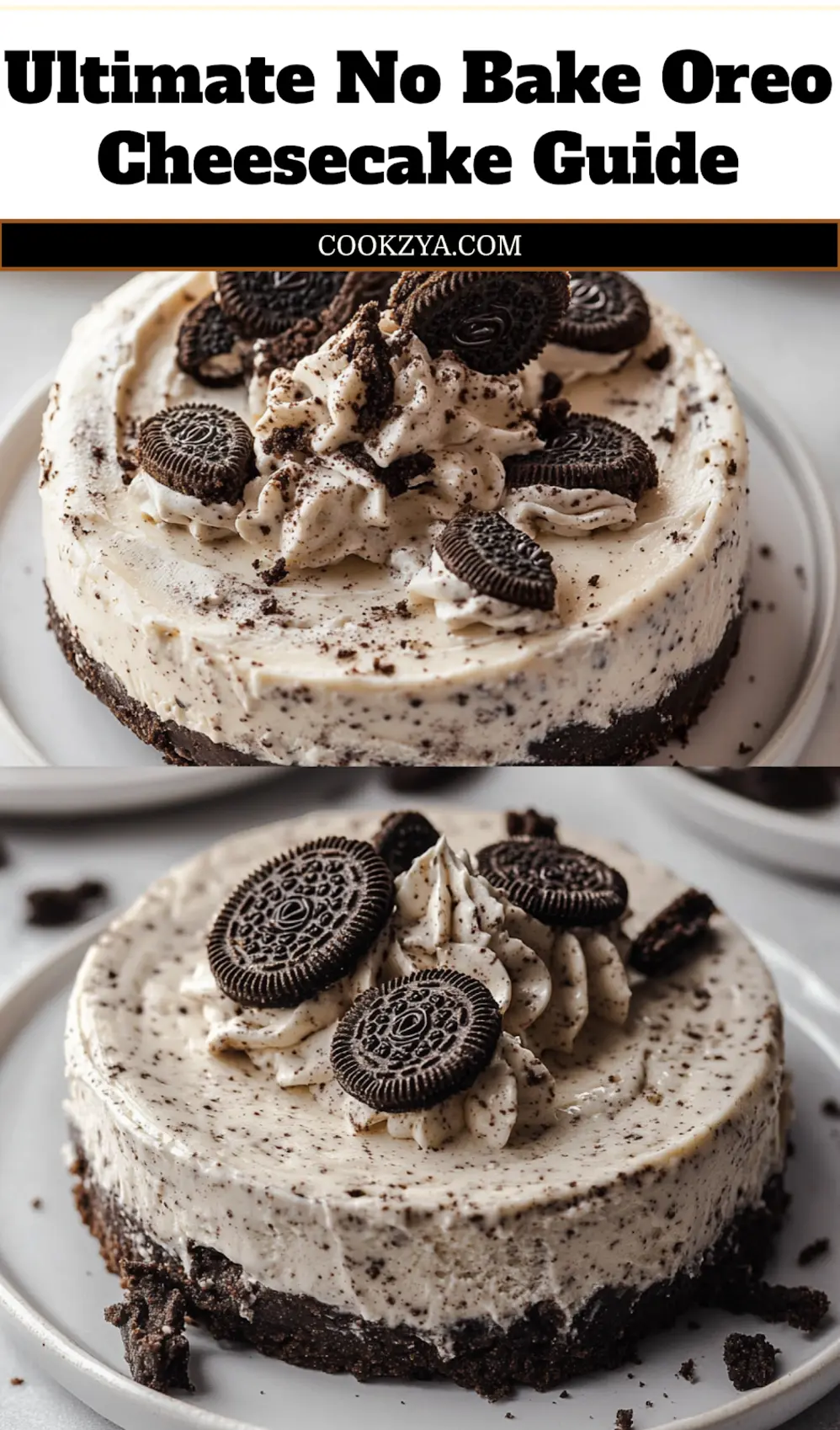 Irresistible No Bake Oreo Cheesecake Delight 7 NO BAKE OREO CHEESECAKE centered hero view, clean and uncluttered_pin