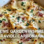 OLIVE GARDEN INSPIRED RAVIOLI CARBONARA centered hero view, clean and uncluttered