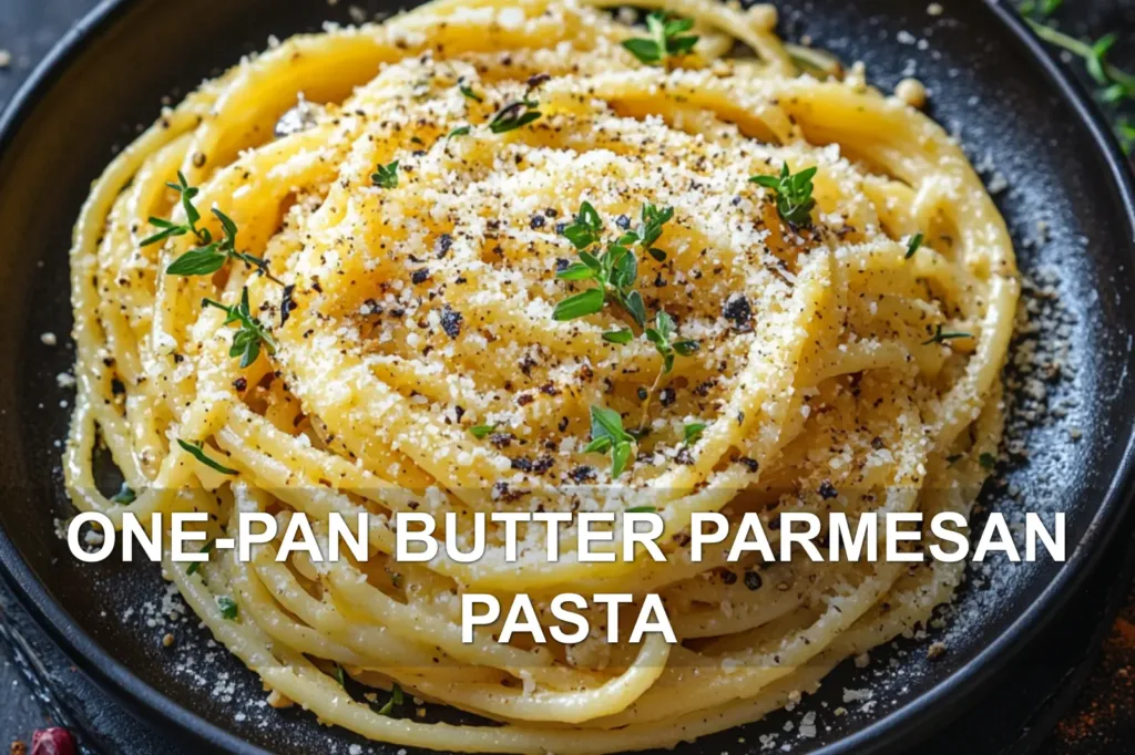 ONE-PAN BUTTER PARMESAN PASTA centered hero view, clean and uncluttered