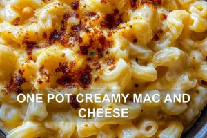 ONE POT CREAMY MAC AND CHEESE centered hero view, clean and uncluttered