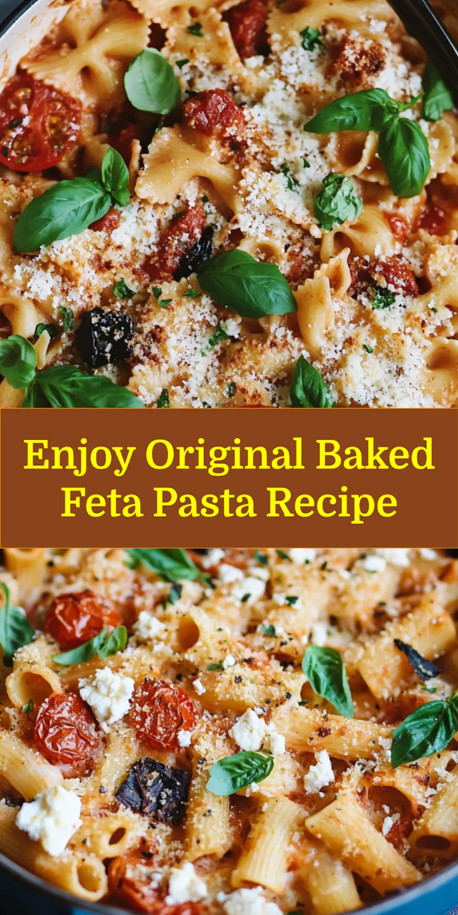 Baked Feta Pasta dish served, showing creamy sauce and fresh basil garnish