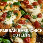 PARMESAN BASIL CHICKEN CUTLETS centered hero view, clean and uncluttered