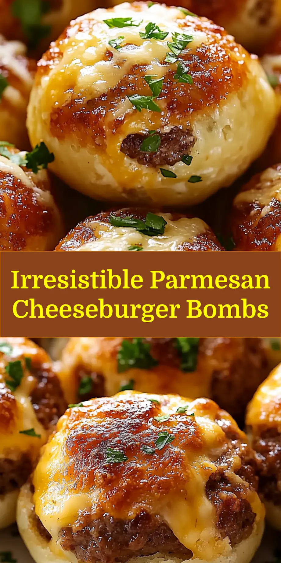 Parmesan Cheeseburger Bombs on a plate, ready to serve, for Pinterest