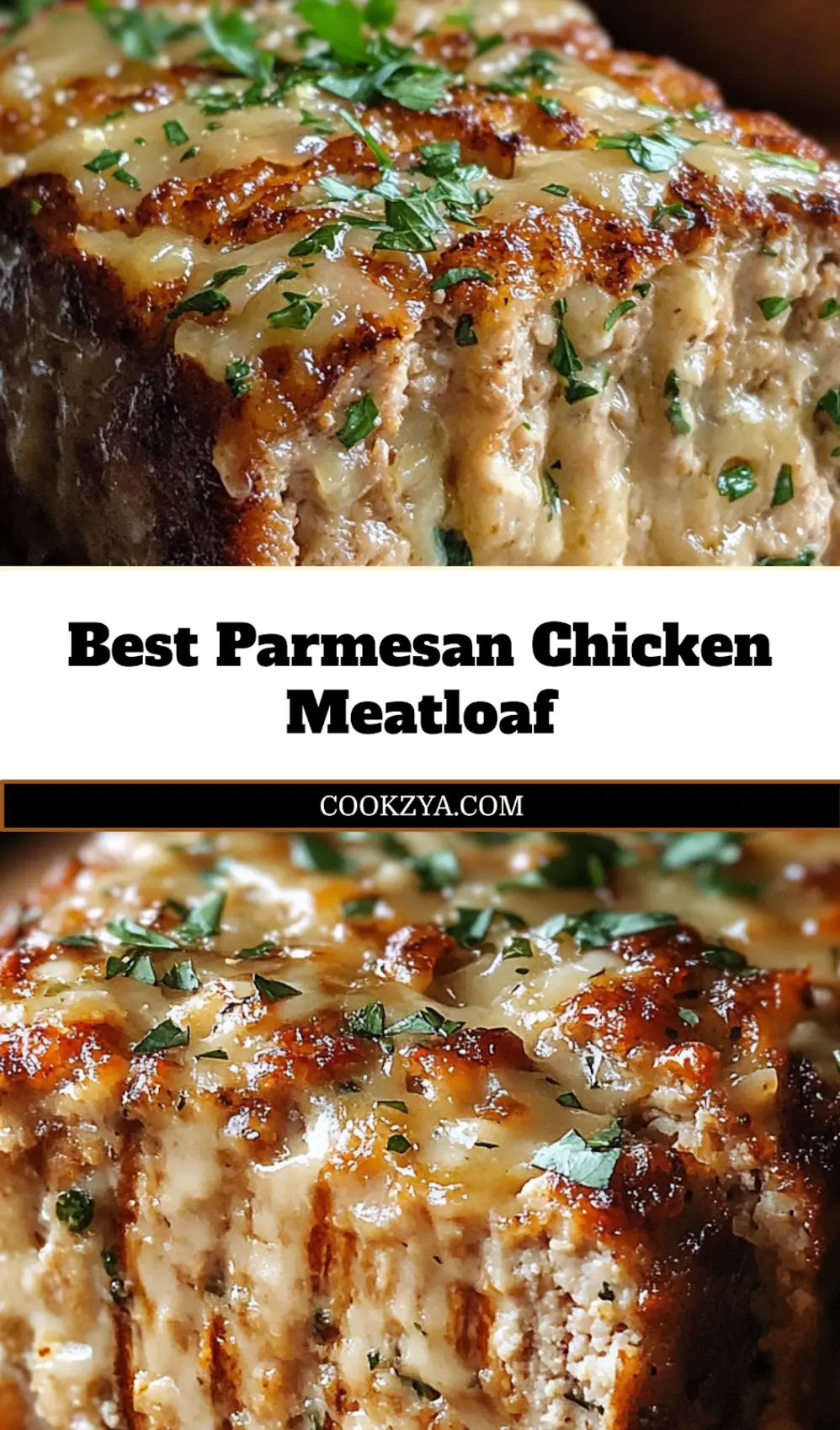 Close-up of sliced Parmesan Chicken Meatloaf plated and ready to serve