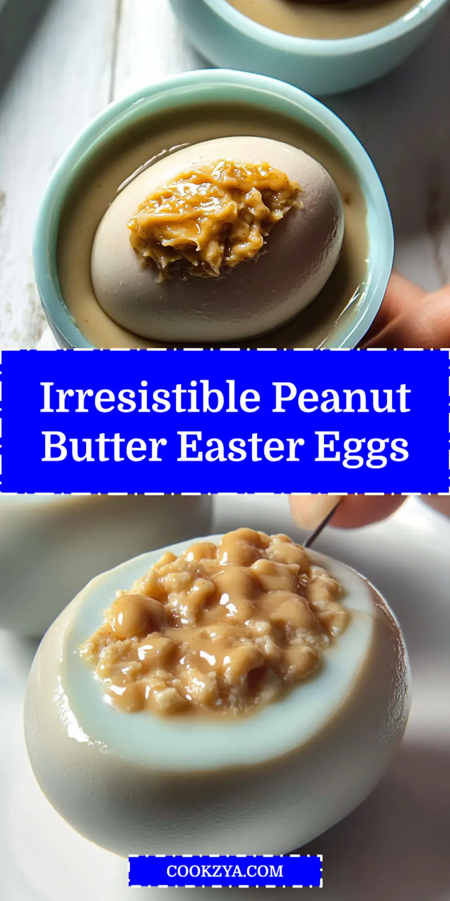 Easy Delicious Peanut Butter Easter Eggs Recipe 7 Close-up of homemade Peanut Butter Easter Eggs with robin's egg blue chocolate coating and speckles, arranged for a Pinterest pin.