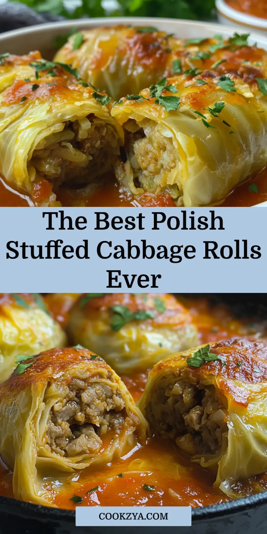 Close-up of perfectly baked Polish stuffed cabbage rolls in a baking dish