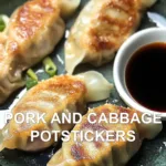 PORK AND CABBAGE POTSTICKERS centered hero view, clean and uncluttered