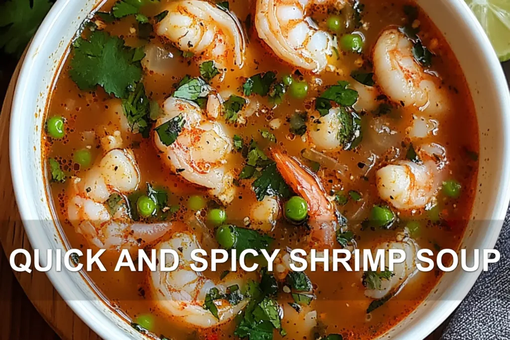 QUICK AND SPICY SHRIMP SOUP centered hero view, clean and uncluttered