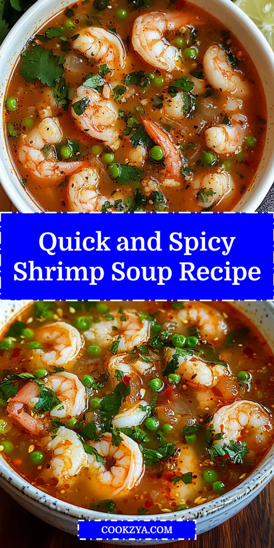Finished quick and spicy shrimp soup served in a bowl