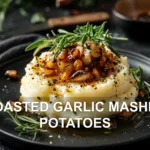 ROASTED GARLIC MASHED POTATOES centered hero view, clean and uncluttered