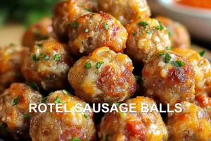 ROTEL SAUSAGE BALLS centered hero view, clean and uncluttered