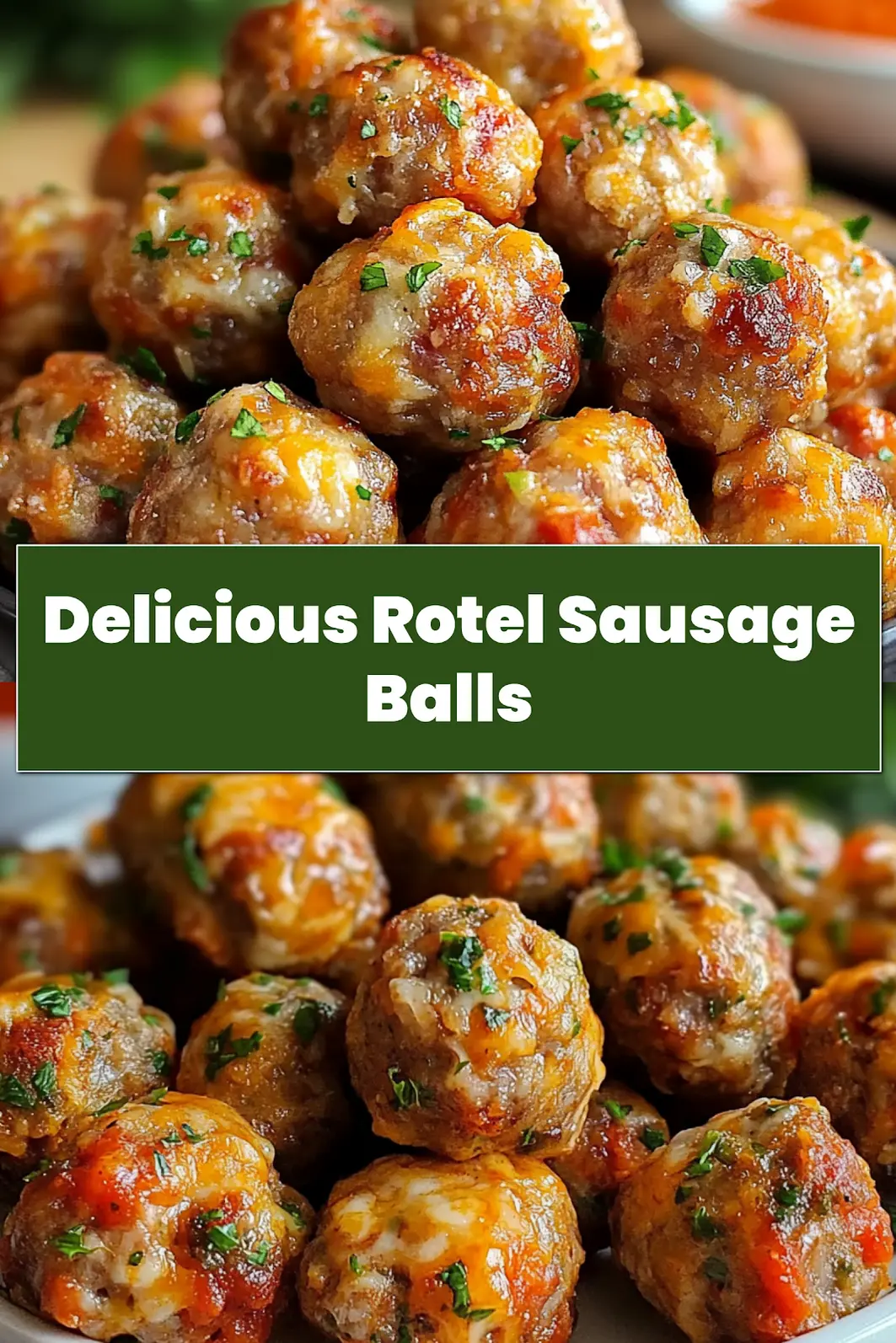 Close-up view of golden baked Rotel sausage balls ready to serve