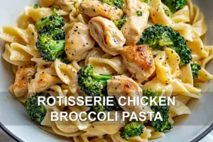 ROTISSERIE CHICKEN BROCCOLI PASTA centered hero view, clean and uncluttered