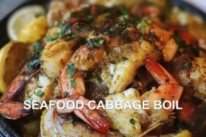 SEAFOOD CABBAGE BOIL centered hero view, clean and uncluttered