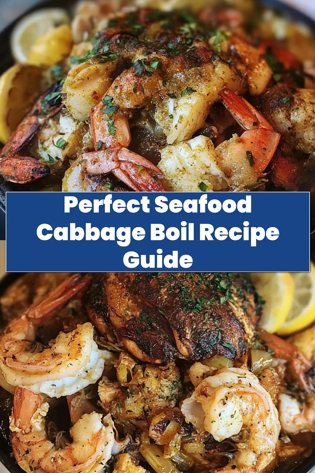 Plated seafood cabbage boil with shrimp and cabbage, ready to serve