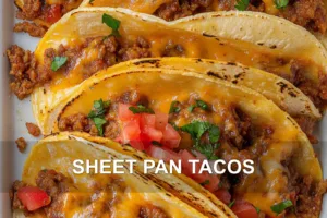 Make Sheet Pan Tacos for a Thrilling Dinner Experience SHEET PAN TACOS centered hero view, clean and uncluttered