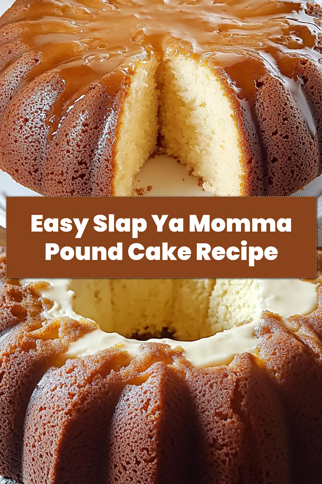 Discover the Slap Ya Momma Pound Cake Recipe Magic 7 Finished Slap Ya Momma Pound Cake, golden crust with a glazed top, presented on a plate