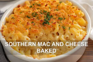 SOUTHERN MAC AND CHEESE BAKED centered hero view, clean and uncluttered