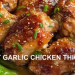 SOY GARLIC CHICKEN THIGHS centered hero view, clean and uncluttered