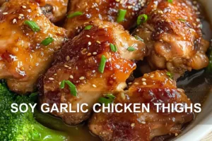 Irresistible Soy Garlic Chicken Thighs Made Simple SOY GARLIC CHICKEN THIGHS centered hero view, clean and uncluttered