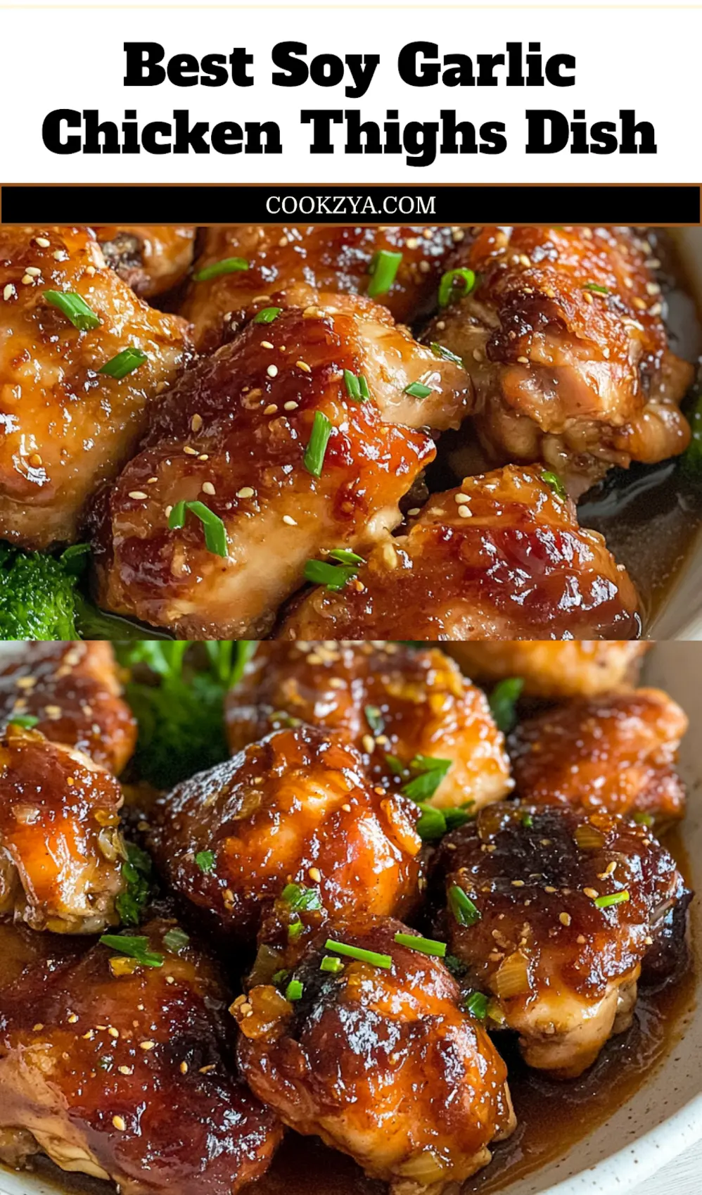 Irresistible Soy Garlic Chicken Thighs Made Simple 7 SOY GARLIC CHICKEN THIGHS centered hero view, clean and uncluttered_pin
