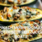 SPINACH MUSHROOM AND RICOTTA STUFFED ZUCCHINI BOATS centered hero view, clean and uncluttered