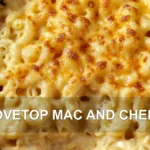 STOVETOP MAC AND CHEESE centered hero view, clean and uncluttered