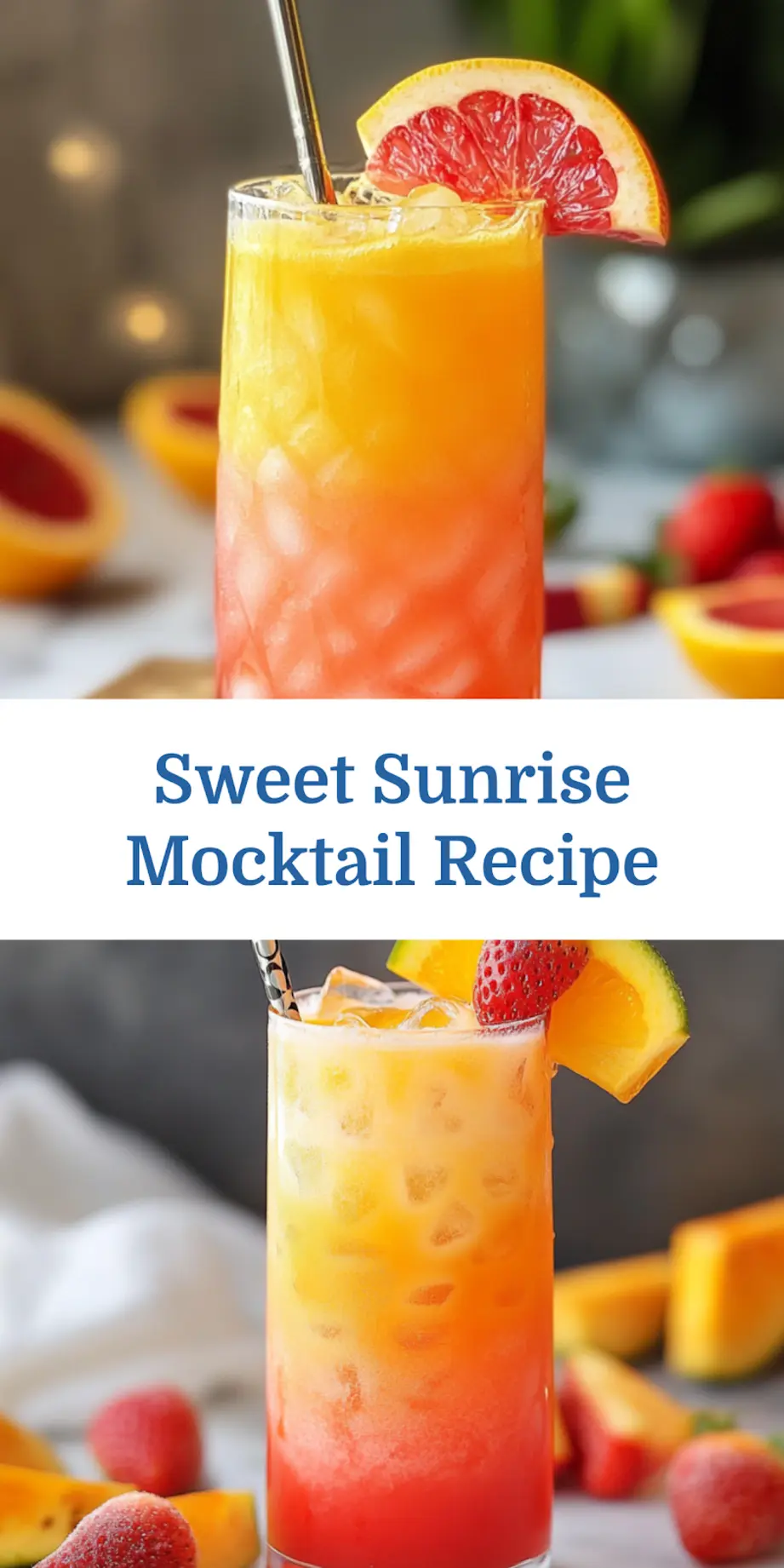 Sweet Sunrise Mocktail colorful layered drink in a glass with garnish