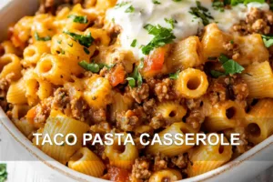 Taco Pasta Casserole: Easy Fun Family Meal TACO PASTA CASSEROLE centered hero view, clean and uncluttered