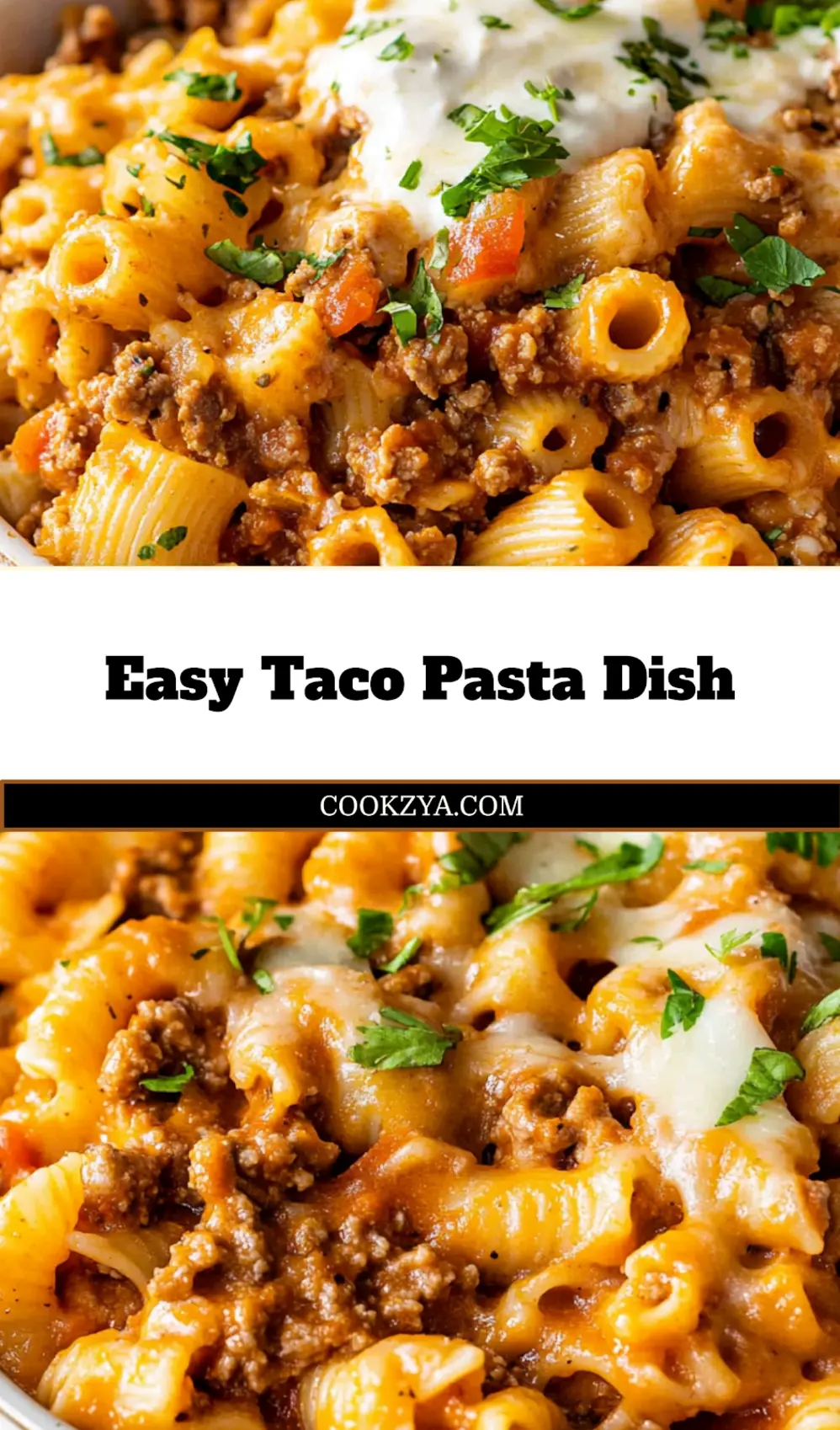 TACO PASTA CASSEROLE centered hero view, clean and uncluttered_pin