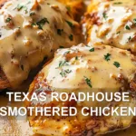TEXAS ROADHOUSE SMOTHERED CHICKEN centered hero view, clean and uncluttered