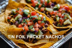 TIN FOIL PACKET NACHOS centered hero view, clean and uncluttered