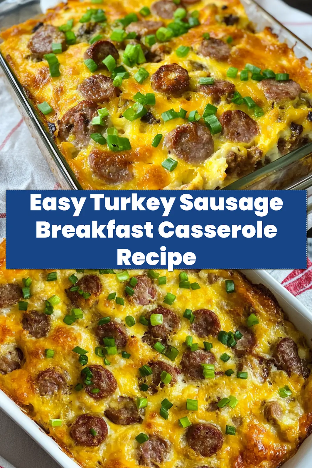 Turkey sausage breakfast casserole fresh out of the oven, golden and bubbly