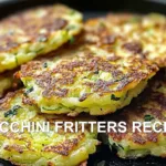 ZUCCHINI FRITTERS RECIPE centered hero view, clean and uncluttered
