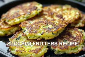 ZUCCHINI FRITTERS RECIPE centered hero view, clean and uncluttered