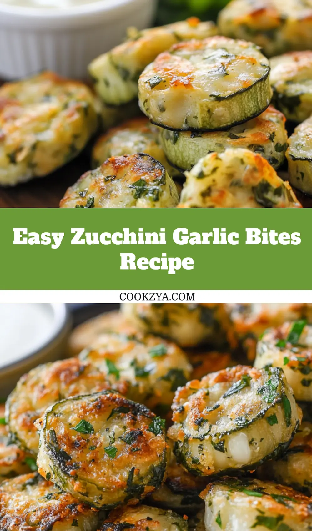 Close-up of golden zucchini garlic bites on baking sheet