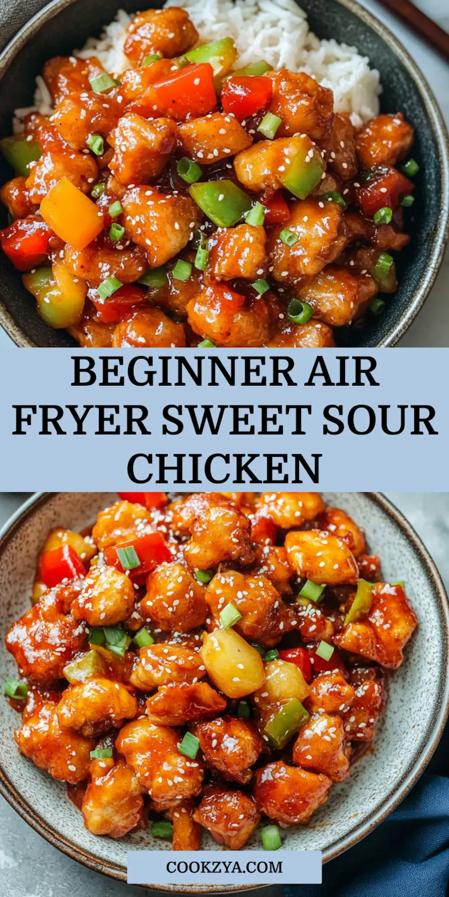 Air Fryer Sweet and Sour Chicken Recipe Easy and Delicious 7 AIR FRYER SWEET AND SOUR CHICKEN centered hero view, clean and uncluttered_pin