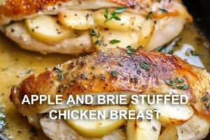 Apple and Brie Stuffed Chicken Breast Recipe Easy and Delicious APPLE AND BRIE STUFFED CHICKEN BREAST centered hero view, clean and uncluttered