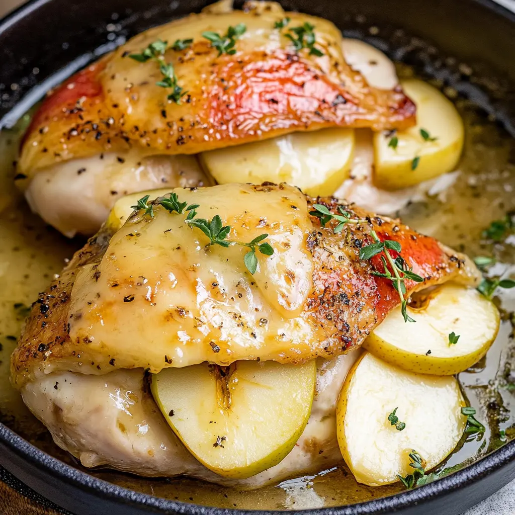 Apple and Brie Stuffed Chicken Breast centered hero view, clean and uncluttered