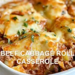BEEF CABBAGE ROLL CASSEROLE centered hero view, clean and uncluttered