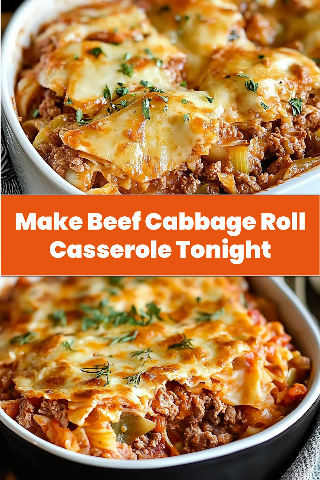 How to Make the Best Beef Cabbage Roll Casserole 7 BEEF CABBAGE ROLL CASSEROLE centered hero view, clean and uncluttered_pin