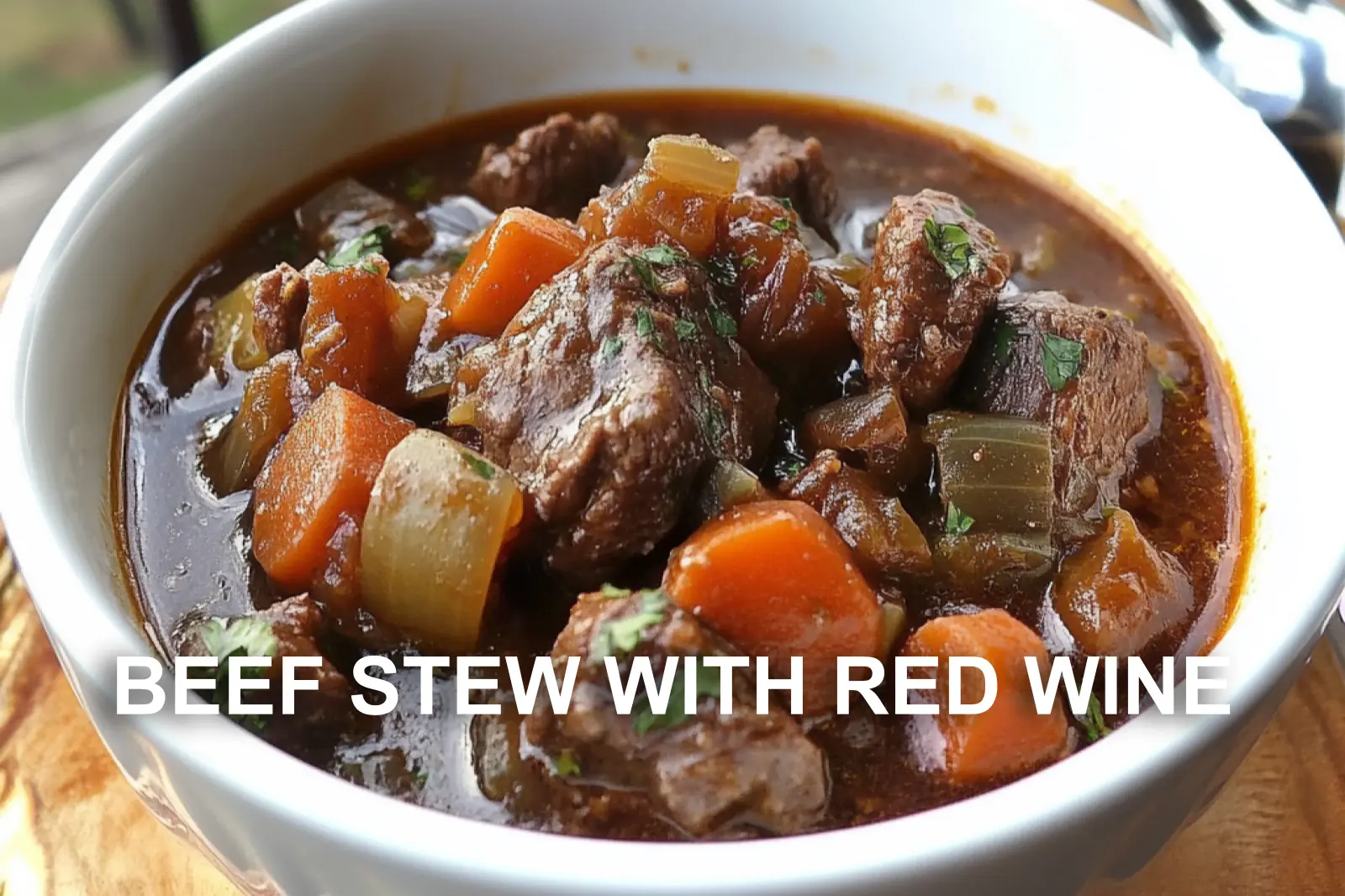 BEEF STEW WITH RED WINE centered hero view, clean and uncluttered
